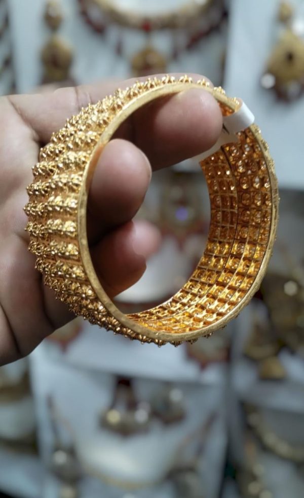 Golden Brass Bangles For Women – 1 Pair Artificial Jewelry Bangles In Bright Gold Color For Daily Use, Festive Wear, And Party Styling