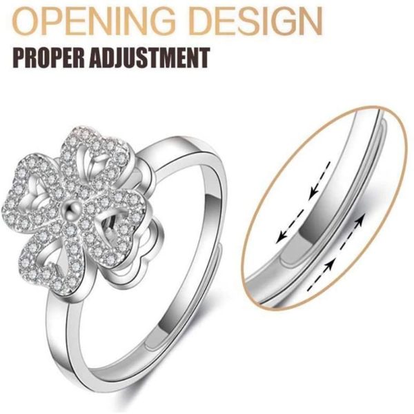 Lucky Four-leaf Clover Rotating Anxiety Ring – Spinner Fidget Ring For Stress Relief, Adjustable Lucky Flower Ring For Women & Girls (with Box)