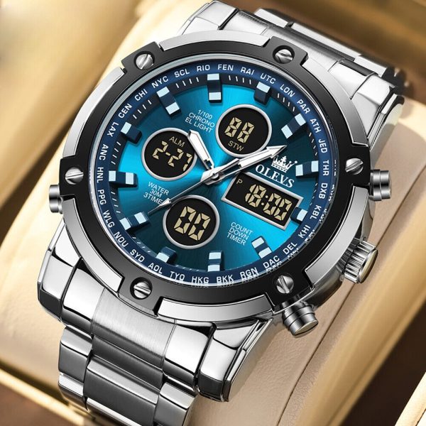 Skemie 1389 Men’s Digital Analog Watch Waterproof Digital Chronograph Led Multi-time Business Watch Stainless Steel (without Box)