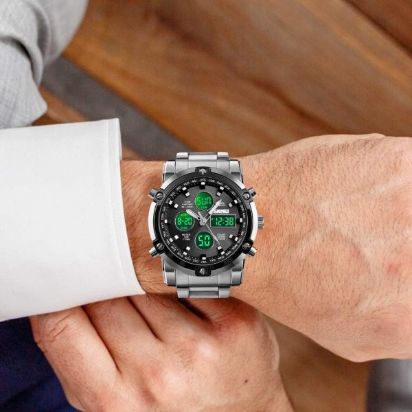 Skemie 1389 Men’s Digital Analog Watch Waterproof Digital Chronograph Led Multi-time Business Watch Stainless Steel (without Box)