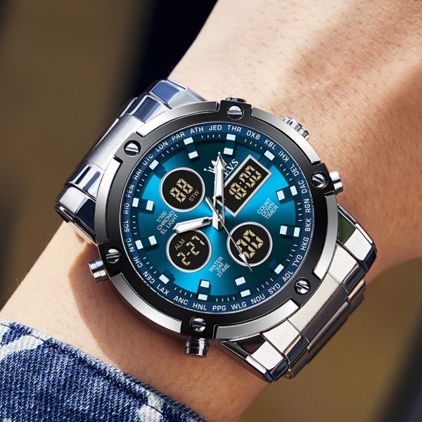 Skemie 1389 Men’s Digital Analog Watch Waterproof Digital Chronograph Led Multi-time Business Watch Stainless Steel (without Box)