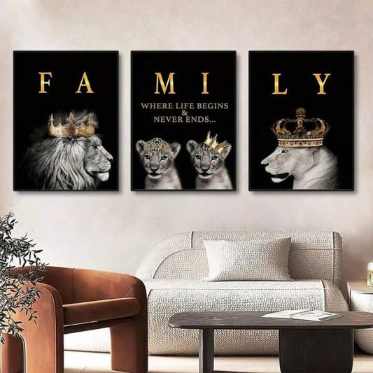 Lion Family Metal Wall Art – Set Of 3 Panels (8×11 Inches Each) | Modern Metal Paintings For Home & Office Décor